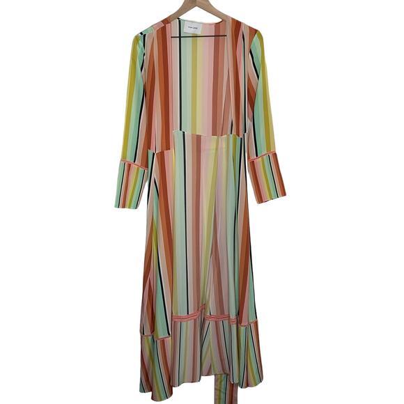 We Are LEONE Contrast Maxi Cardigan Striped Tie Dress Womens Large Medium Silk - Picture 3 of 16